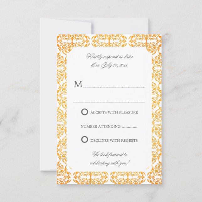 Convites Faux Dourado Flourish Damask RSVP (Verso)