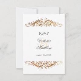 Convites Faux Dourado Flourish Damask RSVP