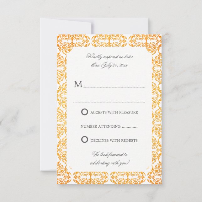 Convites Faux Dourado Flourish Damask RSVP (Verso)