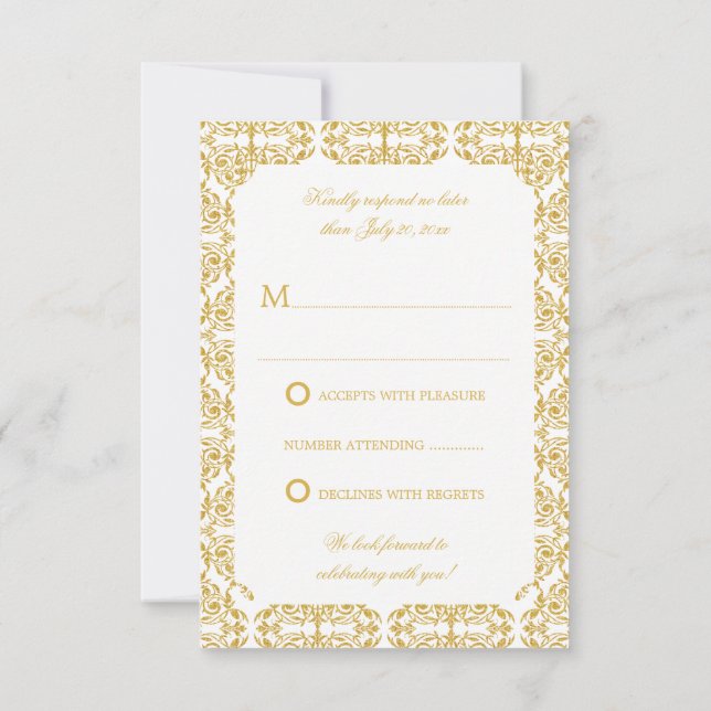 Convites Faux Dourado Flourish Damask RSVP (Verso)