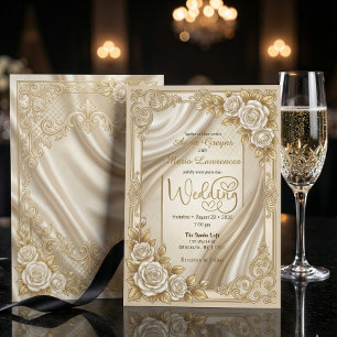 Convites Faux Dourado Folha Ornate Filigrana & Seda Impress