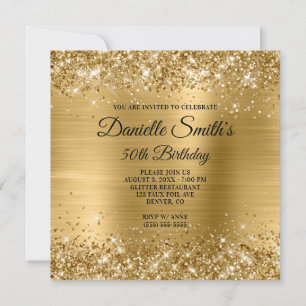 Convites Faux Dourado Glitter and Foil 50th Birthday