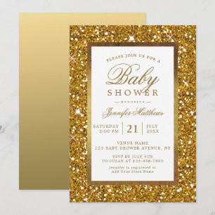 Convites Faux Dourado Glitter Elegant Chá de fraldas Convi