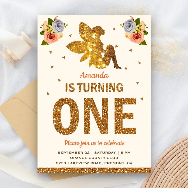 Convites Faux Dourado Glitter, Partido dos primeiros aniver (Criador carregado)