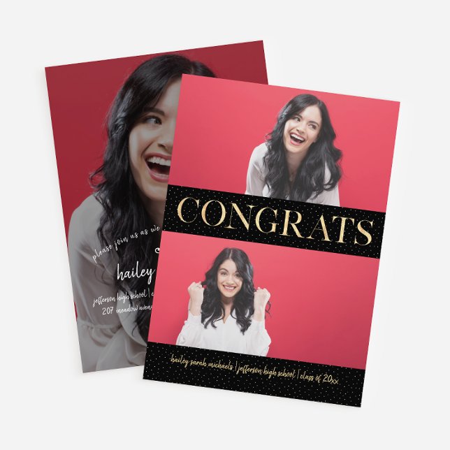 Convites Faux Dourado Parabéns Três Festas de formatura Fot (Criador carregado)