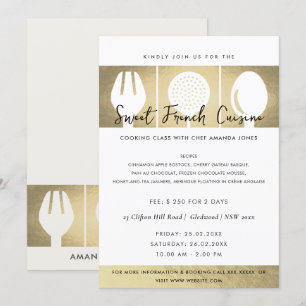 CONVITES FAUX DOURADO SPOON FORK COOKERY CLASSE INVITE MODE