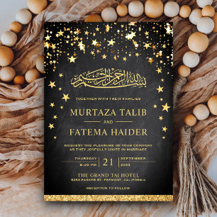 Convites Faux Dourado Stars Chalkboard Muslim Casamento
