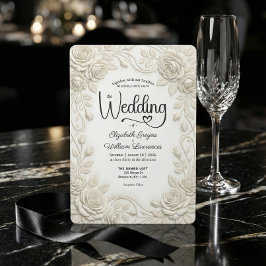 Convites Faux Embossed 3D Cream Rose Bas Relief Wedding 