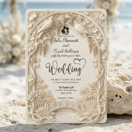 Convites Faux Embossed Carved Cream Bas Relief Wedding