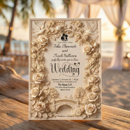 Convites Faux Embossed Floral Relief Effect Classic Wedding