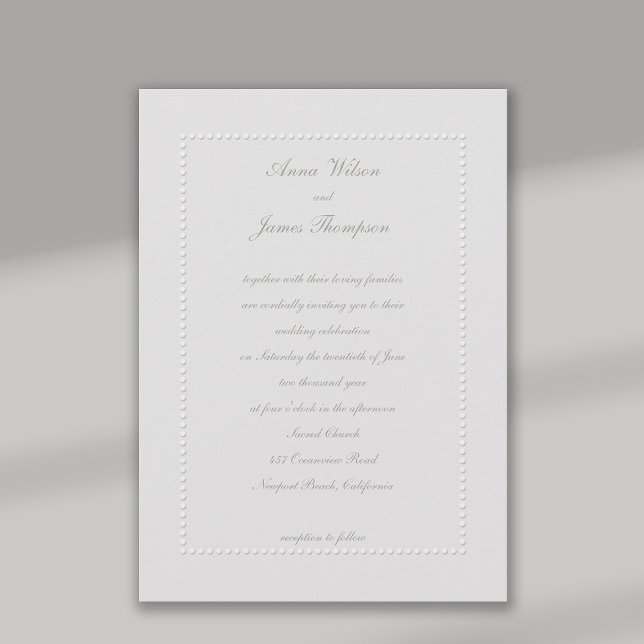 Convites Faux Embossed Frame Ivory Formal Casamento (formal wedding invitation faux embossed beaded frame classic traditional elegant black tie ivory)