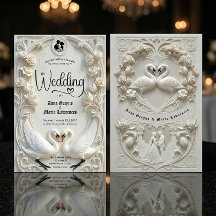 Faux Embossed Relief Sculpted Swans Wedding 