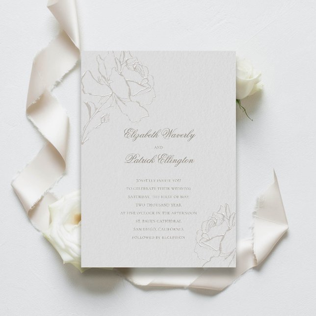 Convites Faux Embossed Rosas Ivory Formal Classic Wedding (formal classic wedding invitation roses frame calligraphy elegant traditional ivory faux embossed)