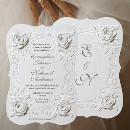 Convites  Faux Embossed Roses Script Elegant Formal Wedding