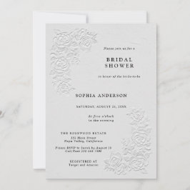 Convites Faux Embossed White Roses Bridal Shower Invitation