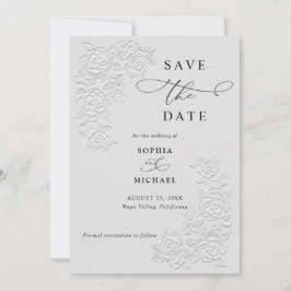 Convites Faux Embossed White Roses Wedding Save the Date