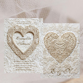 Convites Faux Embroidery Timeless Lace Heart Formal Wedding