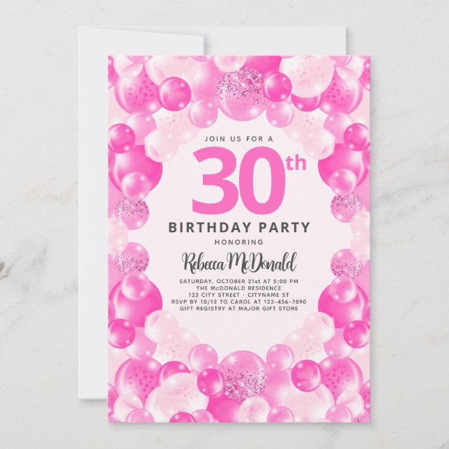 Convites Faux Faux Glitter aniversário de 30 anos (Frente)