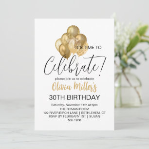 Convites Faux Faux, Partido aniversário de 30 anos Dourado