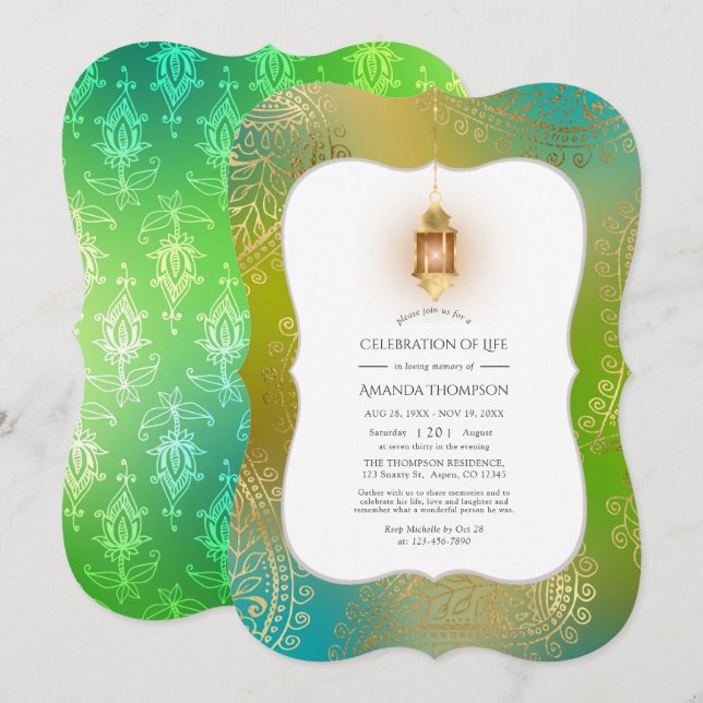 Convites Faux Foil Arabian Bollywood Celebração da Vida (Frente/Verso)