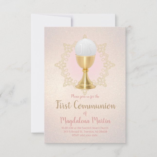 Convites faux glitter background First Commune (Frente)