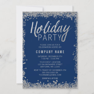 Convites Faux Glitter Blue Holiday Party