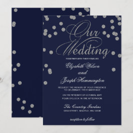 Convites FAUX Glitter confetti marinho e prata