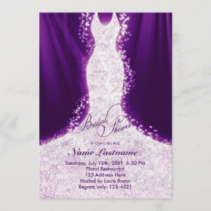 Convites Faux Glitter Dress Purple Chá de panela Invite