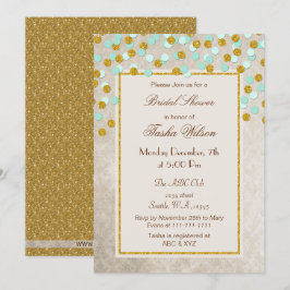 Convites FAUX Glitter Mint Dourado Chá de panela confetti