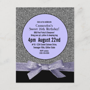 Convites Faux Glitter, partido de Garota do Silver e Roxo