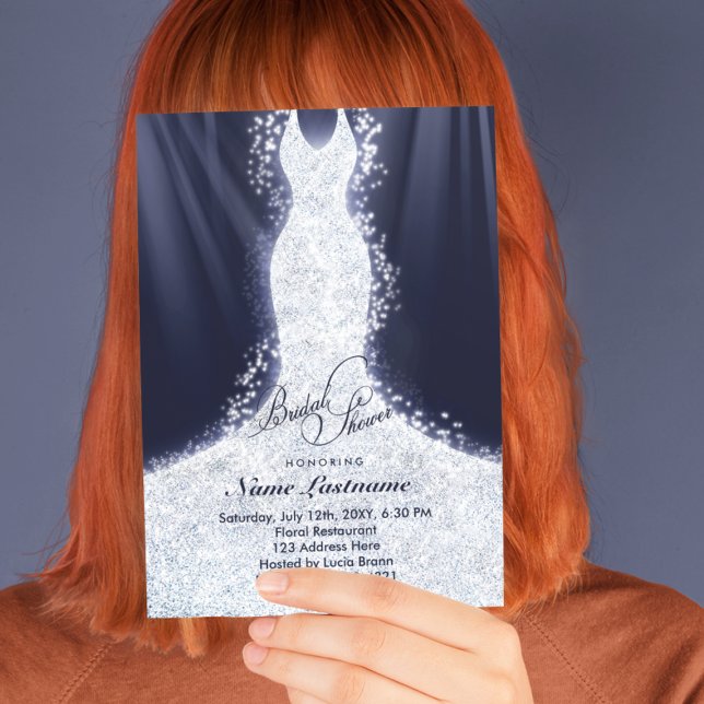 Convites Faux Glitter Wedding Gown Chá de panela Invite (Criador carregado)