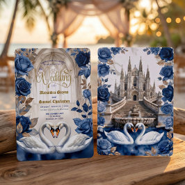 Convites Faux Gold & Bronze Swans Marble Cathedral Wedding