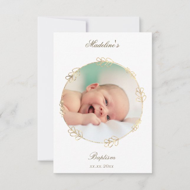 Convites faux gold circle Baptism small thank you card   (Frente)