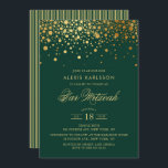 Convites Faux Gold Foil Confetti Bar Verde Mitzvah<br><div class="desc">Convide a família e os amigos para o Bar do seu filho Mitzvah com este elegante convite verde e dourado. Ele apresenta pontos de confete dourados falsos e padrão de listras. Personalize adicionando nome,  data,  hora,  local e outros detalhes do evento. Itens correspondentes estão disponíveis.</div>