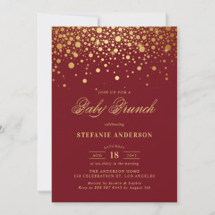 Convites Faux Gold Foil Confetti Burgundy Baby Brunch