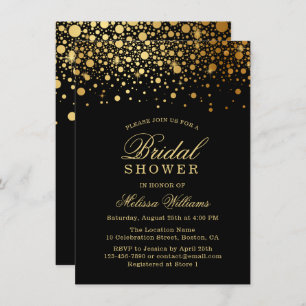 Convites Faux Gold Foil Confetti Chá de panela preto