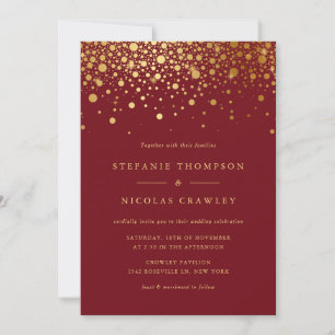 Convites Faux Gold Foil Confetti Dots Burgundy Casamento