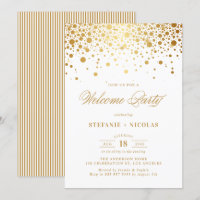 Faux Gold Foil Confetti Dots White Welcome Party