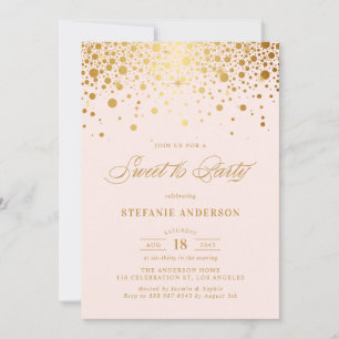 Convites Faux Gold Foil Confetti Drop Blush Sweet 16 Party