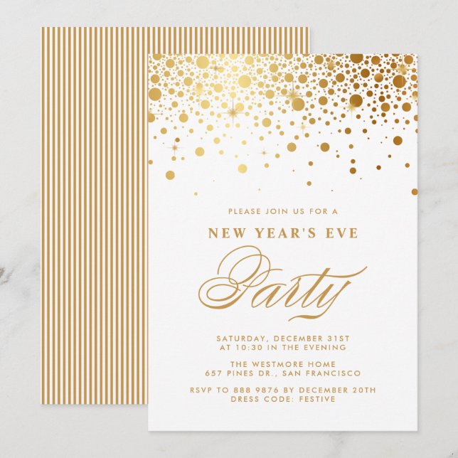 Convites Faux Gold Foil Confetti Festa de Véspera de Ano No (Frente/Verso)