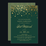 Convites Faux Gold Foil Confetti Green Bat Mitzvah<br><div class="desc">Convide a família e amigos para o Bat Mitzvah da sua filha com este elegante ouro e convite verde escuro. Ele apresenta pontos de confete dourados falsos e padrão de listras. Personalize adicionando nome,  data,  hora,  local e outros detalhes do evento. Itens correspondentes estão disponíveis.</div>