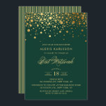 Convites Faux Gold Foil Confetti Green Bat Mitzvah<br><div class="desc">Convide a família e amigos para o Bat Mitzvah da sua filha com este elegante ouro e convite verde escuro. Ele apresenta pontos de confete dourados falsos e padrão de listras. Personalize adicionando nome,  data,  hora,  local e outros detalhes do evento. Itens correspondentes estão disponíveis.</div>
