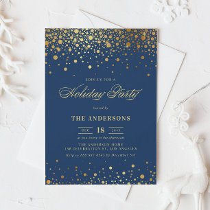 Convites Faux Gold Foil Confetti Holiday Party   Azul Marin