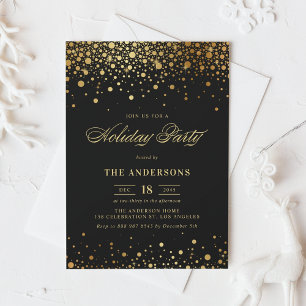 Convites Faux Gold Foil Confetti Holiday Party Preto