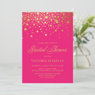 Convites Faux Gold Foil Confetti Hot Pink Chá de panela