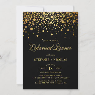 Convites Faux Gold Foil Confetti Janto de ensaio negro