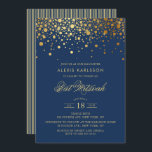 Convites Faux Gold Foil Confetti Marinho Azul Bat Mitzvah<br><div class="desc">Convide a família e os amigos para o Bat Mitzvah da sua filha com este elegante convite a ouro e marinho azul. Ele apresenta pontos de confete dourados falsos e padrão de listras. Personalize adicionando nome,  data,  hora,  local e outros detalhes do evento. Itens correspondentes estão disponíveis.</div>