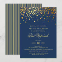 Faux Gold Foil Confetti Marinho Azul Bat Mitzvah