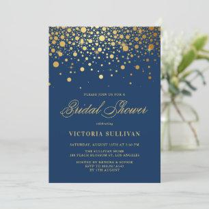 Convites Faux Gold Foil Confetti Marinho Chá de panela Azul