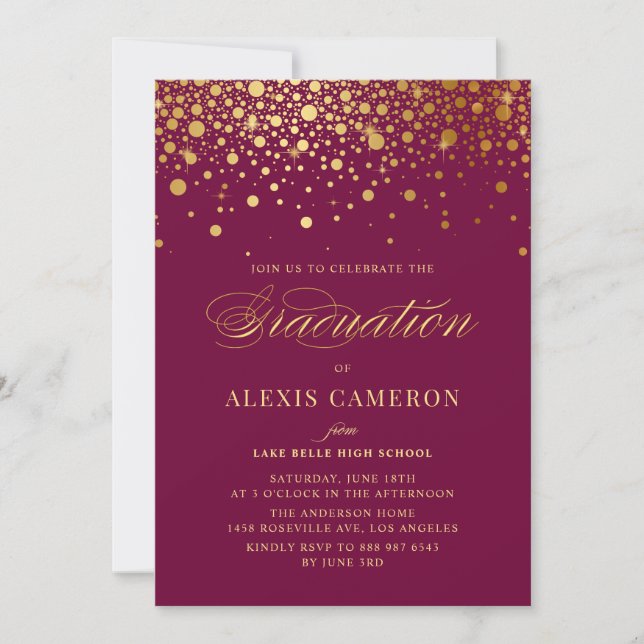 Convites Faux Gold Foil Confetti Pontos Formatação em Púrpu (Frente)
